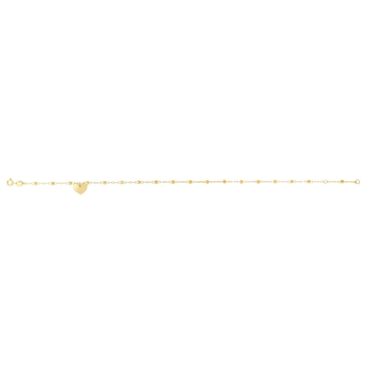 14K Yellow Gold Dangle Heart and Bead Station Anklet