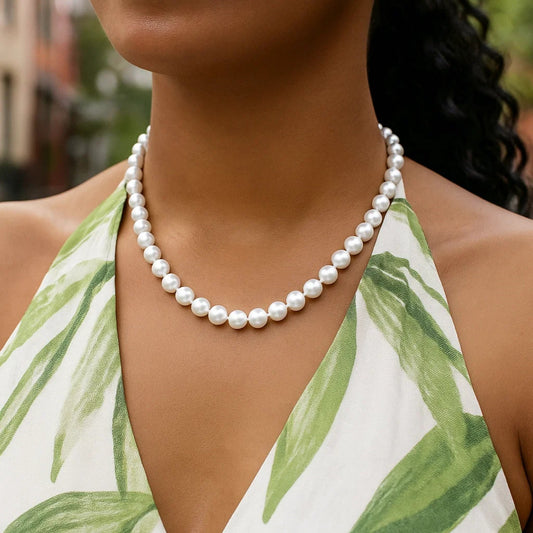 Pearl Necklace with Ball Clasp in 14K Yellow Gold