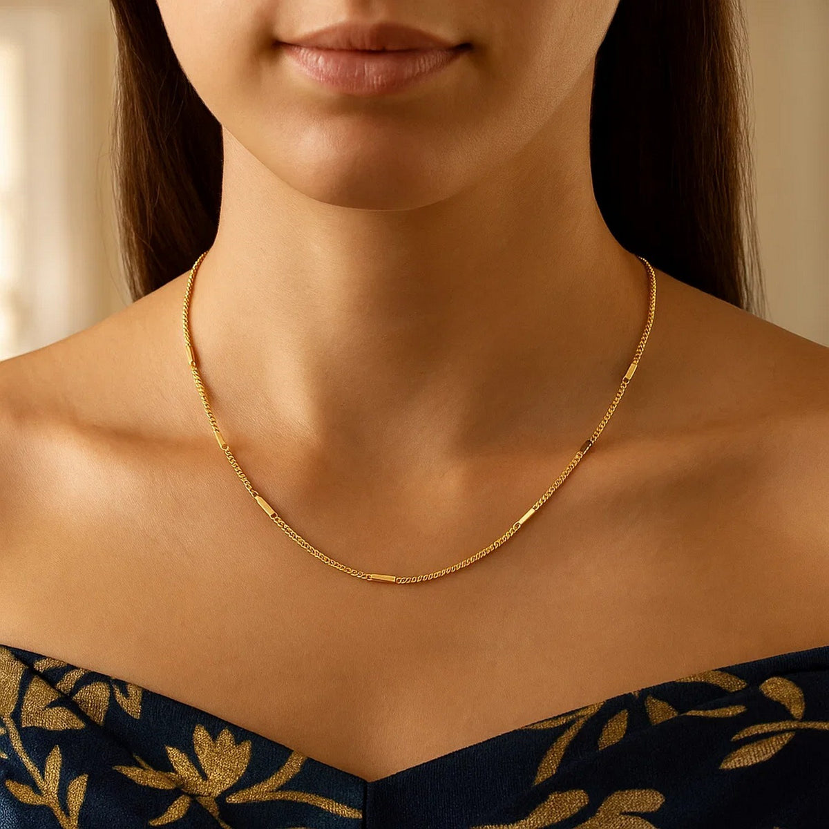 Diamond Cut Bar Links Pendant Chain in Yellow Gold (1.30 mm)