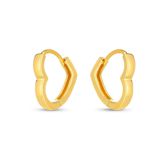 14k Yellow Gold Heart Huggie Hoops