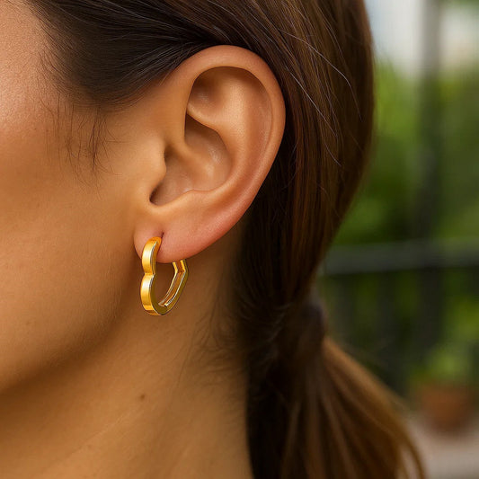 14k Yellow Gold Heart Huggie Hoops