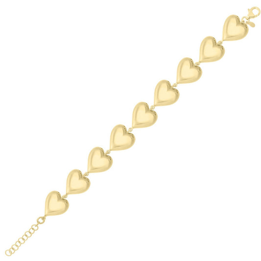 Sterling Silver Yellow Gold Plated Puffed Hearts Bracelet