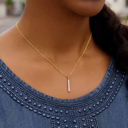 14k Yellow Gold Bar Pendant with Diamonds