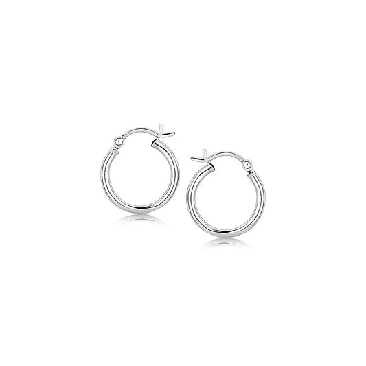 Polished Sterling Silver and Rhodium Plated Hoop Earrings (2x15mm)