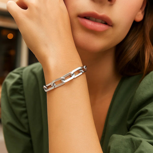 Sterling Silver Rhodium Plated Italian Link Paperclip Bracelet (10.30 mm)