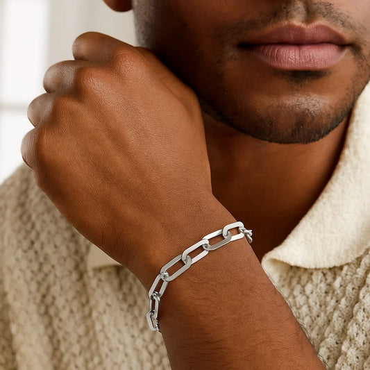 Sterling Silver Rhodium Plated Italian Link Paperclip Bracelet (10.30 mm)