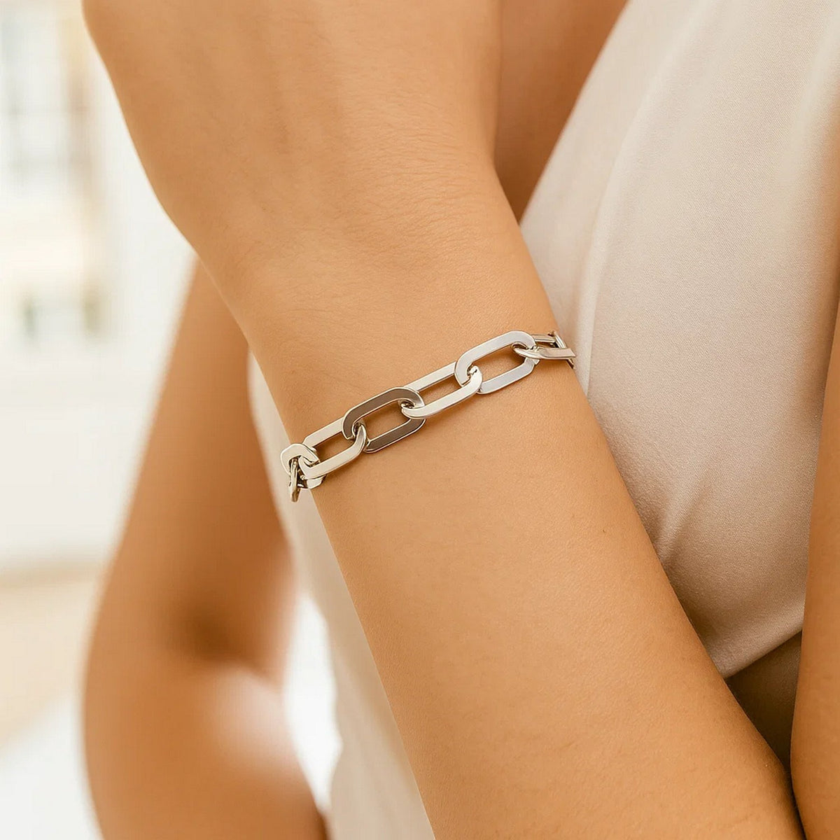 Sterling Silver Rhodium Plated Italian Link Paperclip Bracelet (10.30 mm)