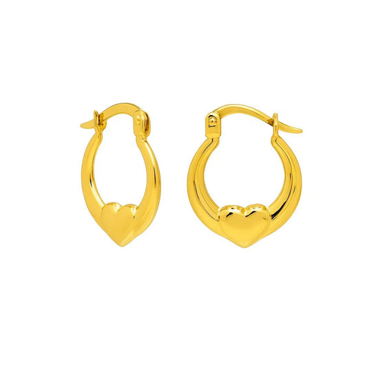 Small Heart Hoop Earrings in 14K Yellow Gold