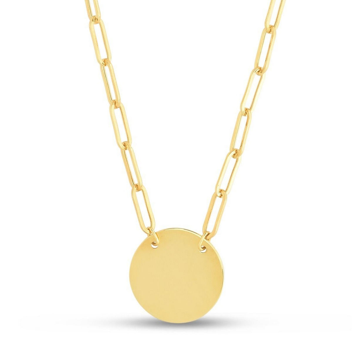 14k Yellow Gold High Polish Circle Disc Paperclip Link Necklace