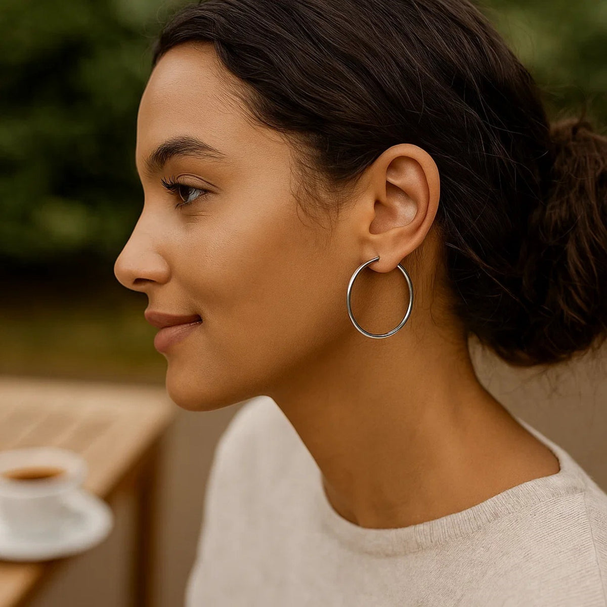 Sterling Silver Rhodium Plated Large Polished Classic Hoop Earrings (3x40mm)