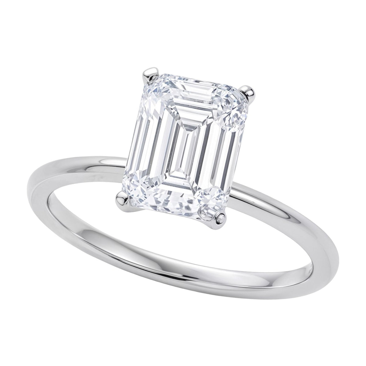 3 Carat Emerald Lab Grown IGI G/VS1 Diamond Solitaire Ring in 14K White Gold