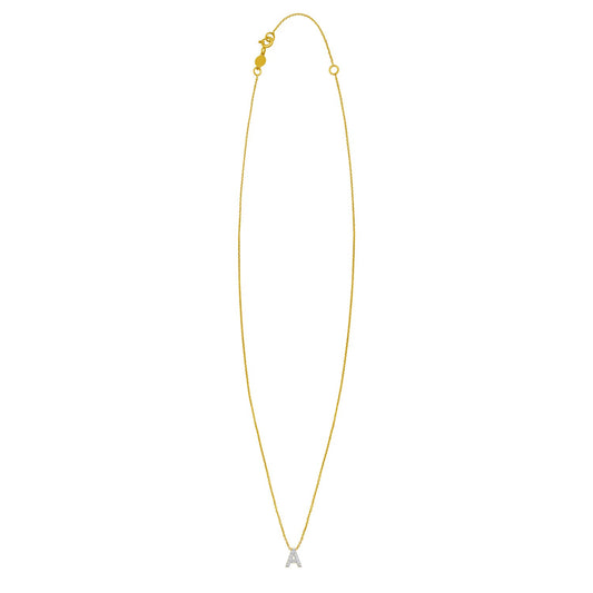 14K Yellow Gold Mini Diamond A Initial Pendant Necklace