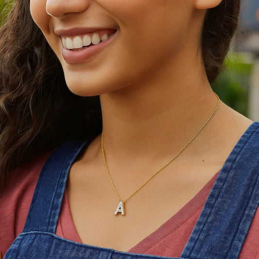 14K Yellow Gold Mini Diamond A Initial Pendant Necklace