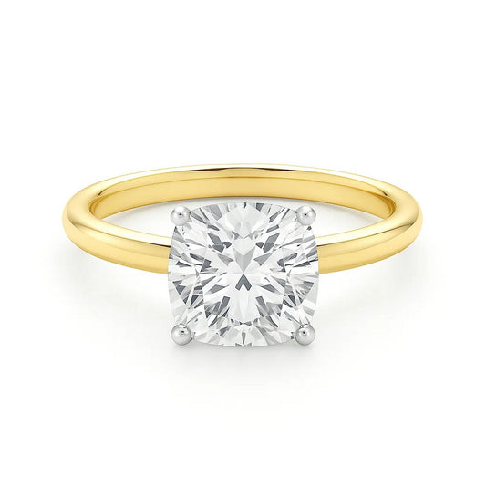 5 Carat Cushion Lab Grown IGI G/VS1 Diamond Solitaire Ring in 14K Yellow Gold