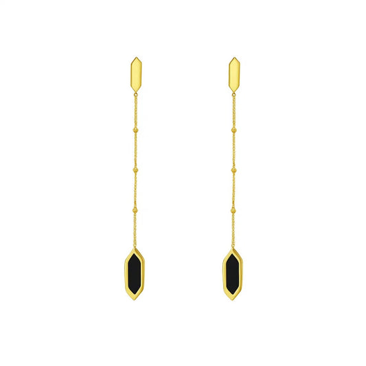 14K Yellow Gold Hexagon Onyx Drop Earrings