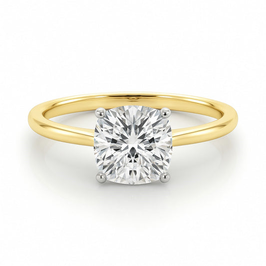 2 Carat Cushion Lab Grown IGI G/VS1 Diamond Solitaire Ring in 14K Yellow Gold