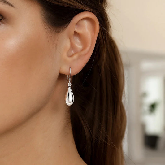Sterling Silver Polished Puffed Teardrop Dangle Earrings