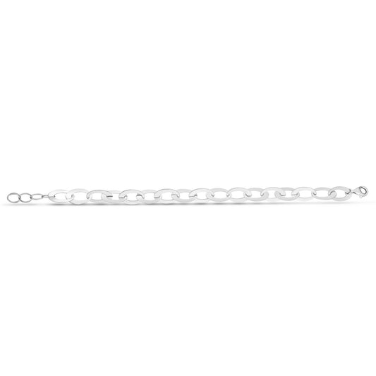 Sterling Silver Rhodium Plated Italian Oval Link Bracelet (8.70 mm)