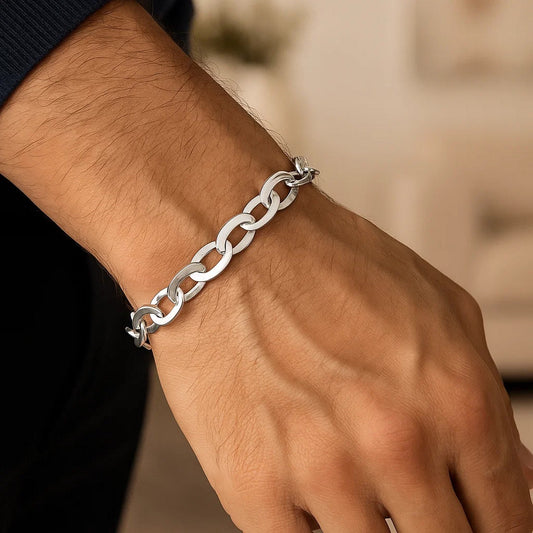 Sterling Silver Rhodium Plated Italian Oval Link Bracelet (8.70 mm)