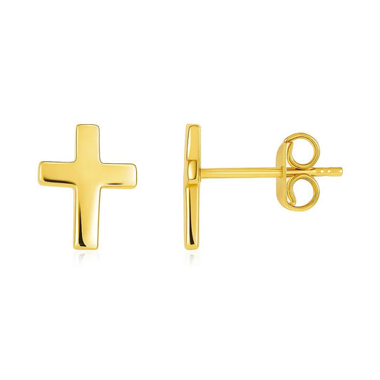 14k Yellow Gold Post Earrings with Crosses