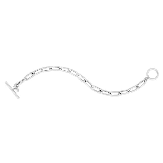 Sterling Silver Rhodium Plated Paperclip Toggle Necklace