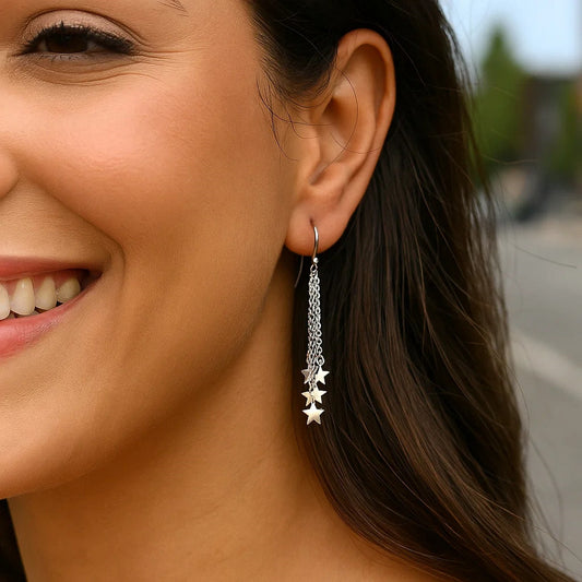 Sterling Silver Tassel Earrings with Polished Stars