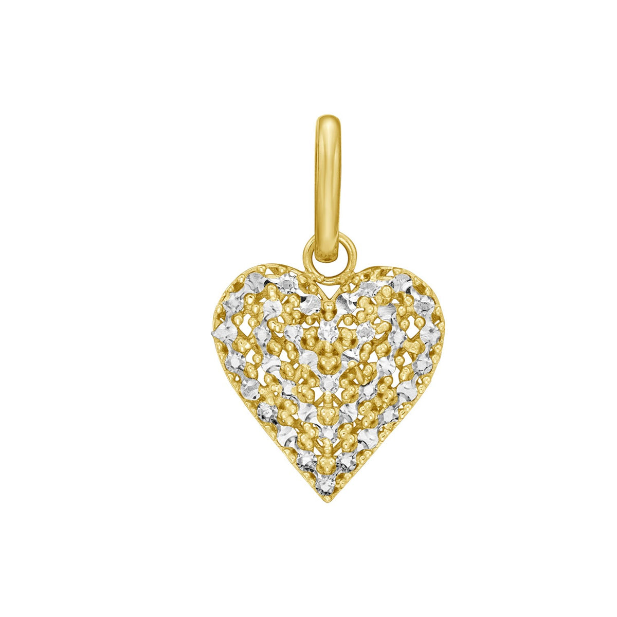 14K Yellow Gold Diamond Cut Pave Heart Charm