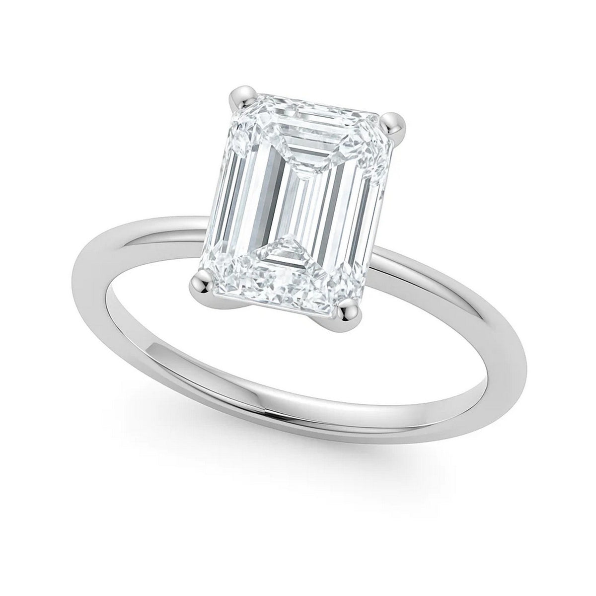2 Carat Emerald Lab Grown IGI G/VS1 Diamond Solitaire Ring in 10K White Gold