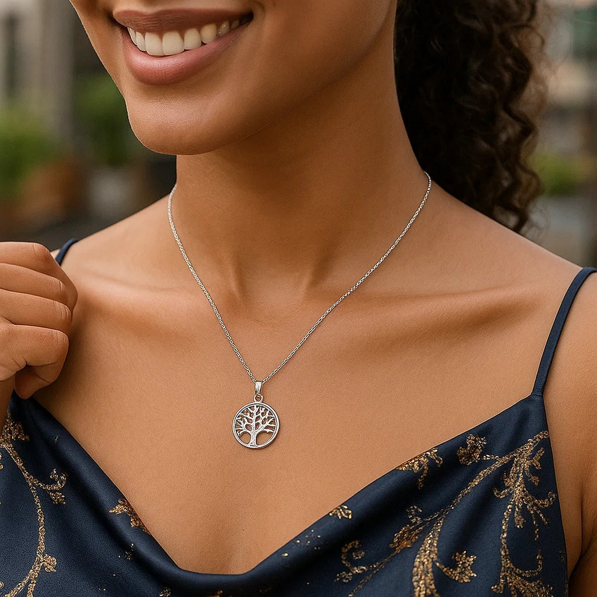 Sterling Silver Round Tree of Life Necklace