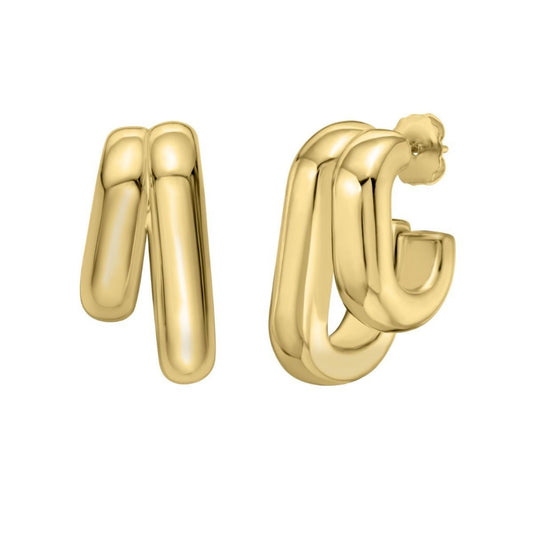 Sterling Silver Yellow Gold Plated Double Row Big and Small Hoop Earrings