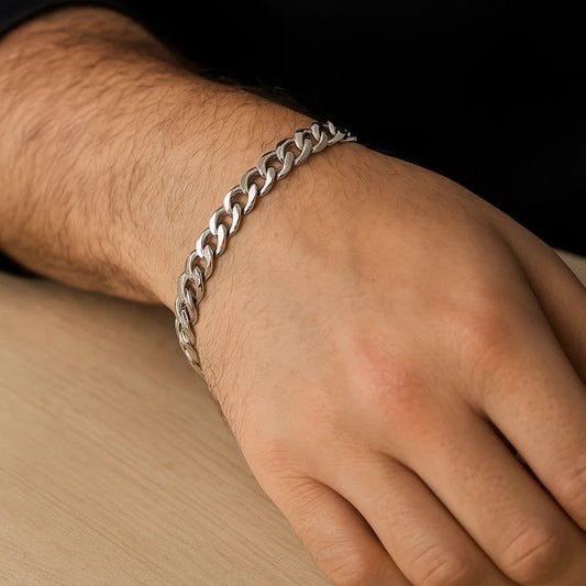 14k White Gold Miami Cuban Semi Solid Bracelet (7.00 mm)