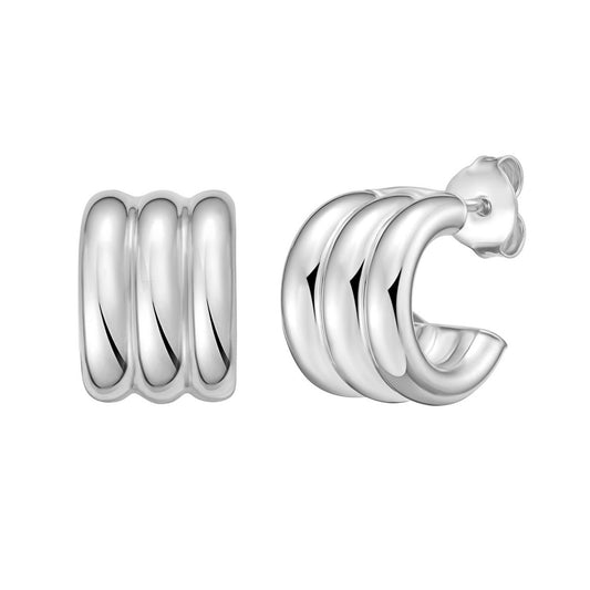 Sterling Silver Triple Row C Hoop Earrings
