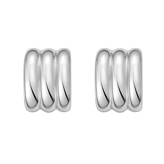 Sterling Silver Triple Row C Hoop Earrings