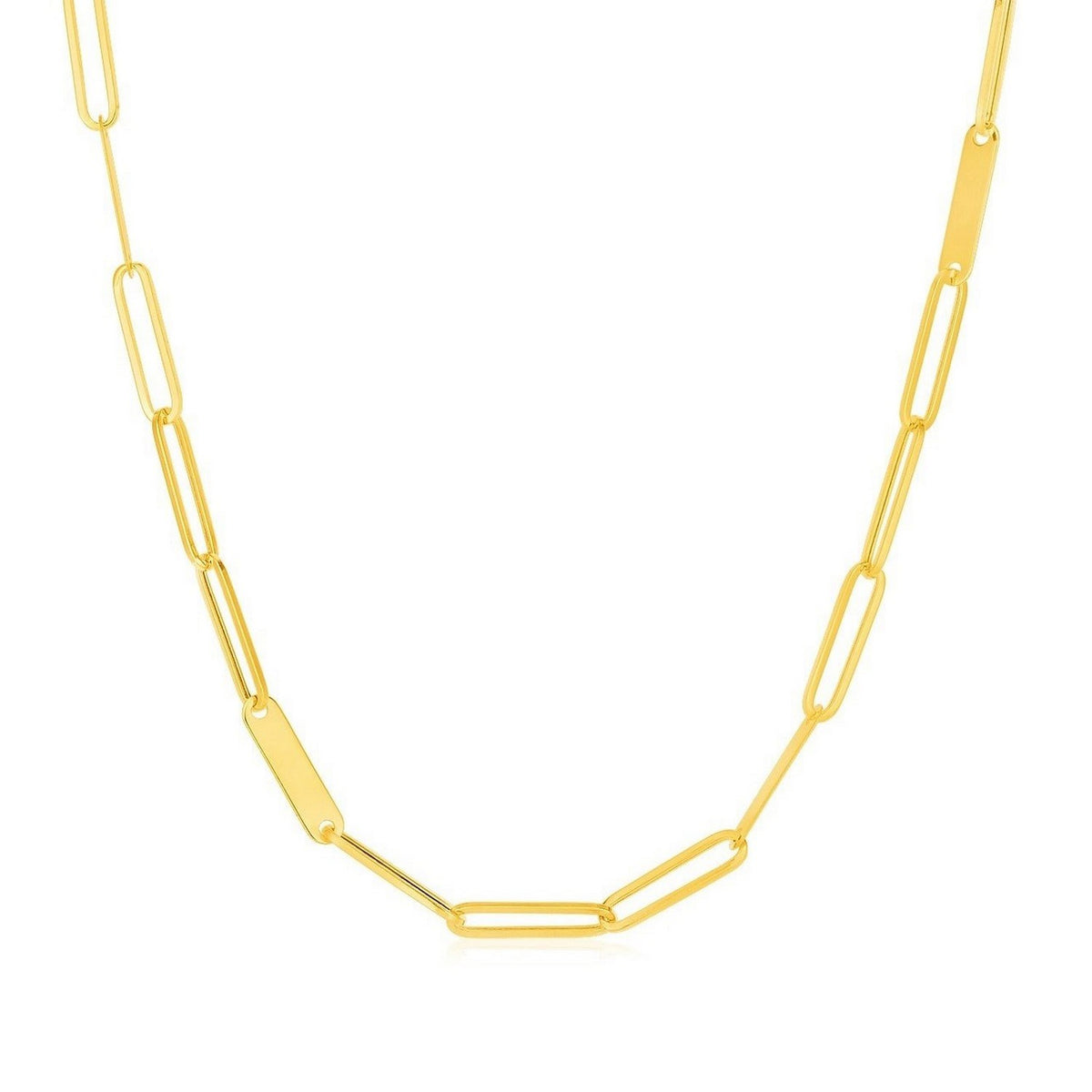 14k Yellow Gold Alternating Paperclip Chain Link and Gold Bar Necklace