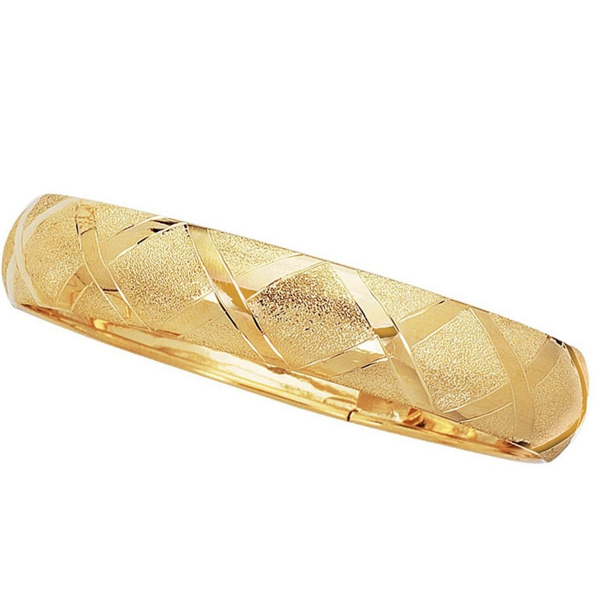 10k Yellow Gold Dual-Textured Diamond Pattern Bangle (12.00 mm)