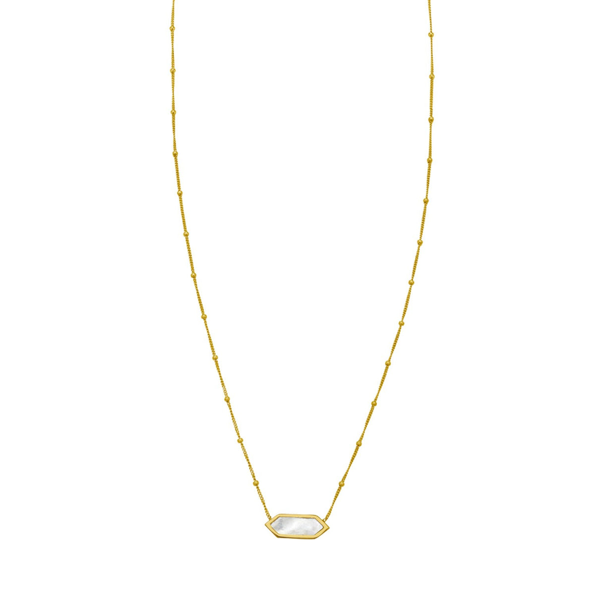 14K Yellow Gold Hexagon Mother Of Pearl Pendant Necklace