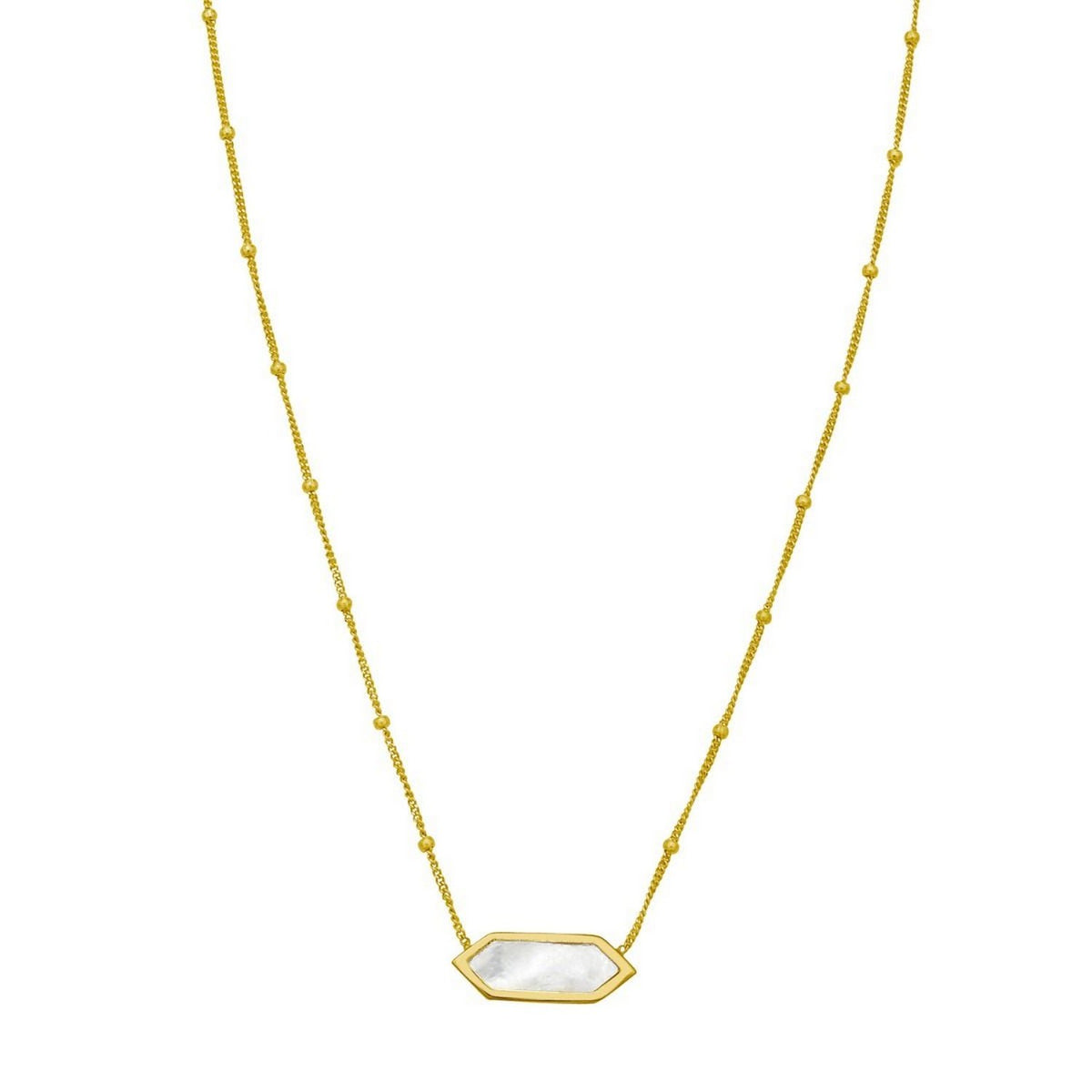 14K Yellow Gold Hexagon Mother Of Pearl Pendant Necklace