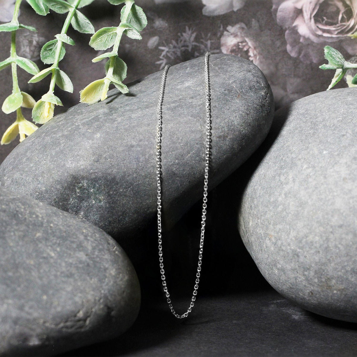 18k White Gold Diamond Cut Cable Link Chain (1.10 mm)