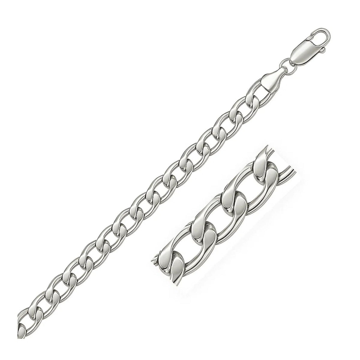 Rhodium Plated Sterling Silver Curb Style Bracelet (7.90 mm)