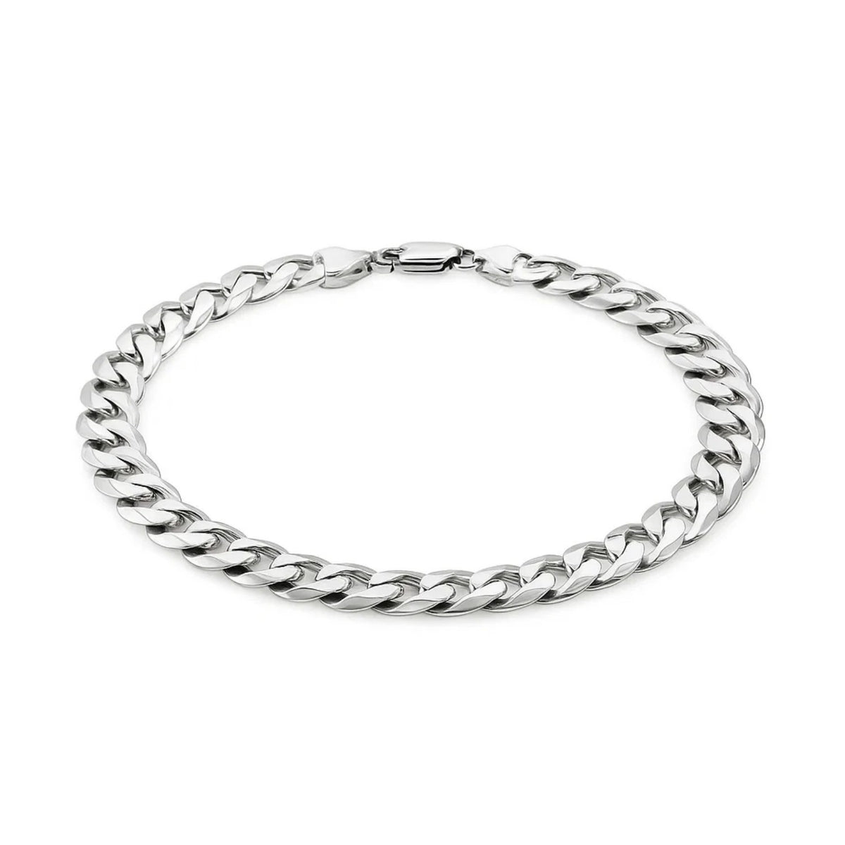 Rhodium Plated Sterling Silver Curb Style Bracelet (7.90 mm)