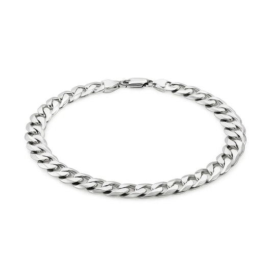 Rhodium Plated Sterling Silver Curb Style Bracelet (7.90 mm)
