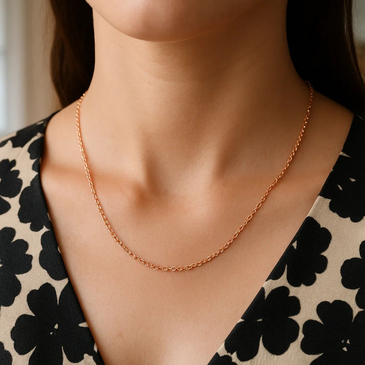 14k Rose Gold Round Cable Link Chain (1.25 mm)
