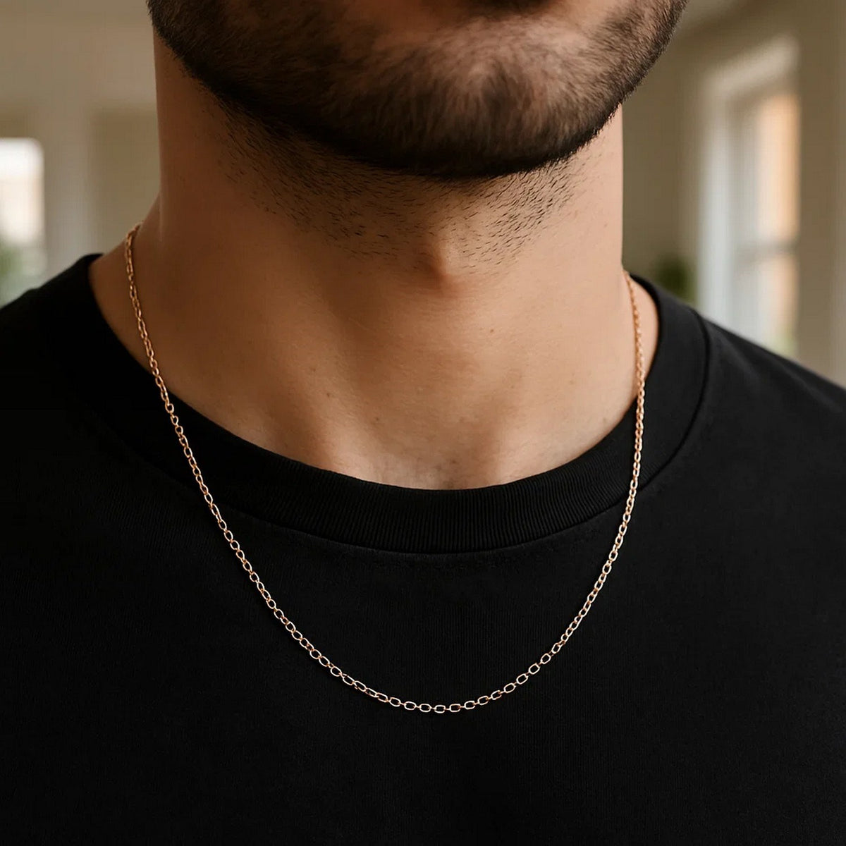 14k Rose Gold Round Cable Link Chain (1.25 mm)
