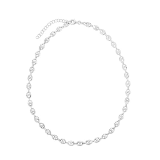 Sterling Silver Rhodium Plated Puffed Mariner Chain (3.70 mm)
