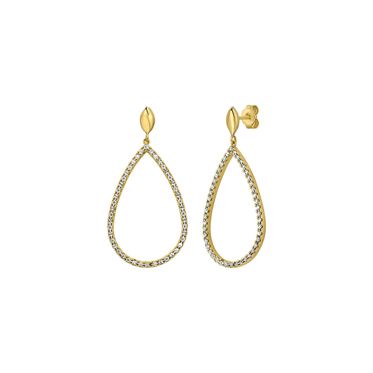 14K Two Tone Gold Diamon Oro Marquise Earrings