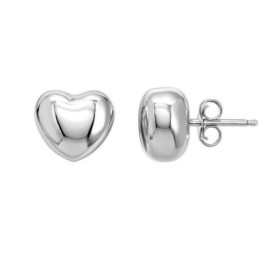 Sterling Silver Rhodium Plated Puffed Small Heart Stud Earrings