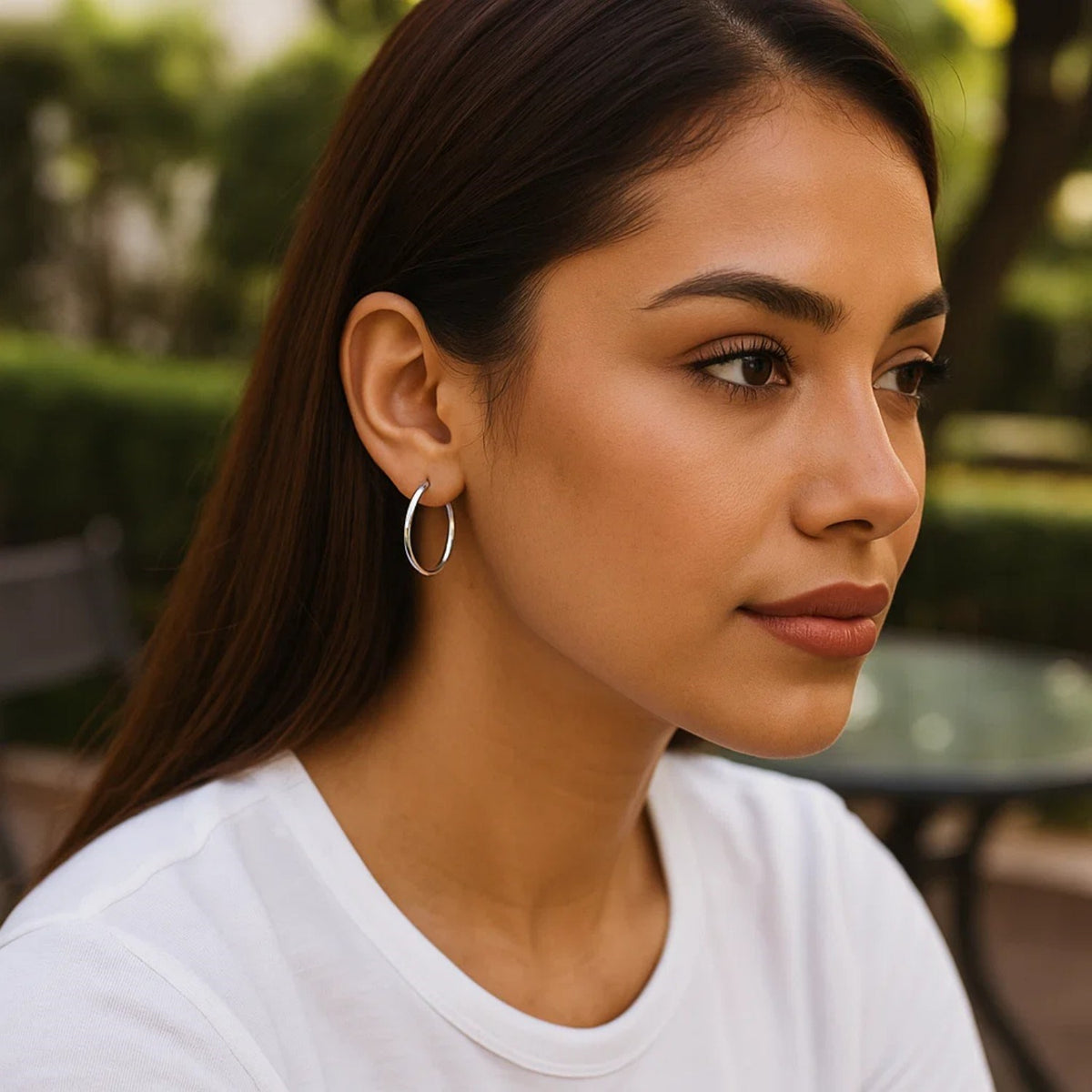 Sterling Silver Hoop Style Earrings with Polished Rhodium Plating (3x30mm)