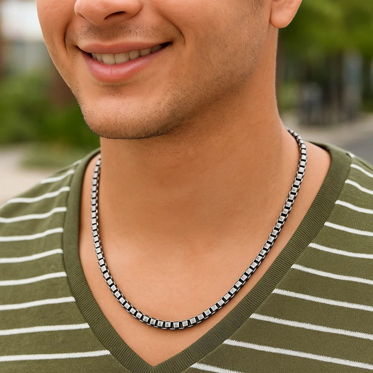 Sterling Silver Gunmetal Finish Round Box Chain Necklace
