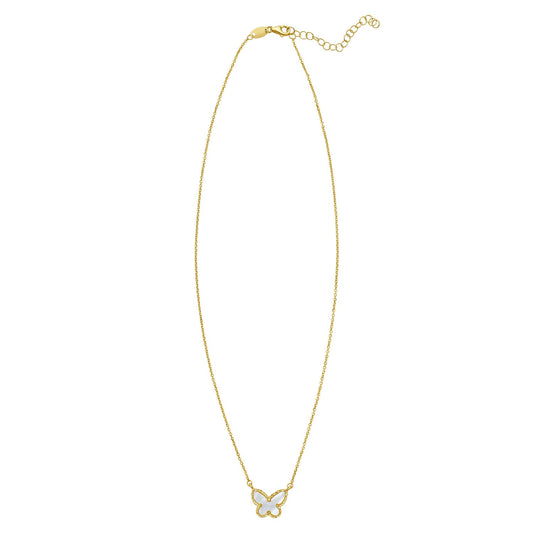 14K Yellow Gold Primavera Mother of Pearl Butterfly Necklace