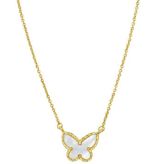 14K Yellow Gold Primavera Mother of Pearl Butterfly Necklace